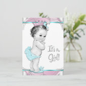 Roze en turquoise blauwe prinses baby shower kaart (Staand voorkant)