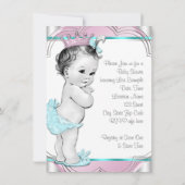 Roze en turquoise blauwe prinses baby shower kaart (Achterkant)