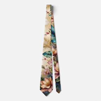 Roze en turquoise bloemenschoonheid op beige stropdas
