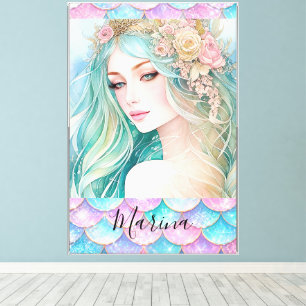 Roze en turquoise etherische bloemenschubben van e canvas afdruk