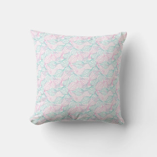 Roze en turquoise gestileerde bladeren wit Patroon Kussen