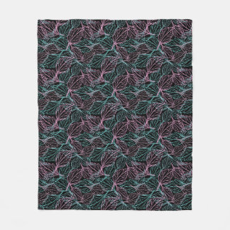 Roze en turquoise gestileerde bladeren zwart Patro Fleece Deken