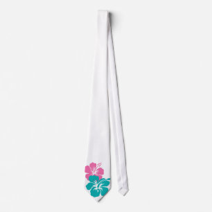 Roze en Turquoise Hibiscus Flowers Stropdas