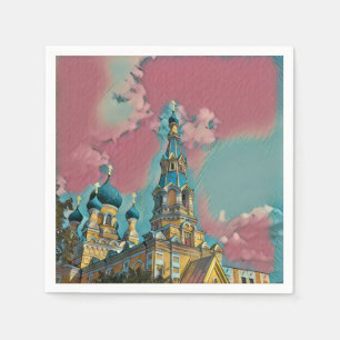 Roze en Turquoise Kerk Schilderen Papieren Servet