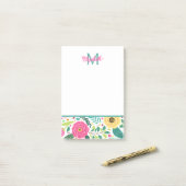 Roze en turquoise lente bloemmonogram post-it® notes (Op bureau)