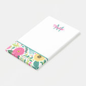 Roze en turquoise lente bloemmonogram post-it® notes (Schuin)