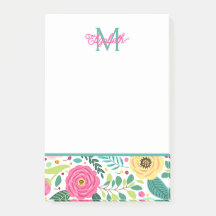 Roze en turquoise lente bloemmonogram