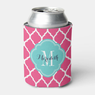 Roze en Turquoise Marokkaanse Quatrefoil Monogram Blikjeskoeler