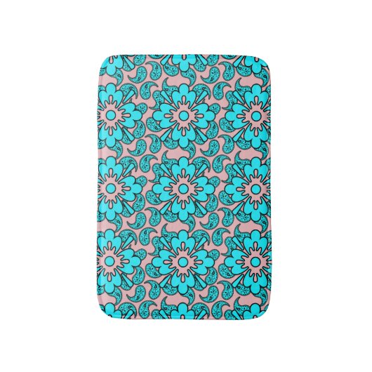 Roze en turquoise Paisley Patroon Badmat (Voorkant Verticaal)