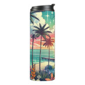 Roze en Turquoise Paradijs | Strandkunst Thermosbeker (Gedraaid links)