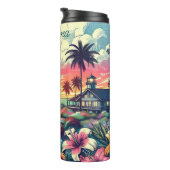 Roze en Turquoise Paradijs | Strandkunst Thermosbeker (Geroteerd rechts)