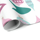 Roze en Turquoise Retro kerstversieringen Cadeaupapier (Rol Hoek)