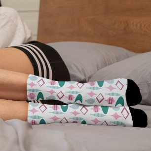 Roze en Turquoise Retro kerstversieringen Sokken