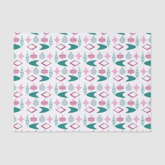 Roze en Turquoise Retro kerstversieringen Tissuepapier (Voorkant)