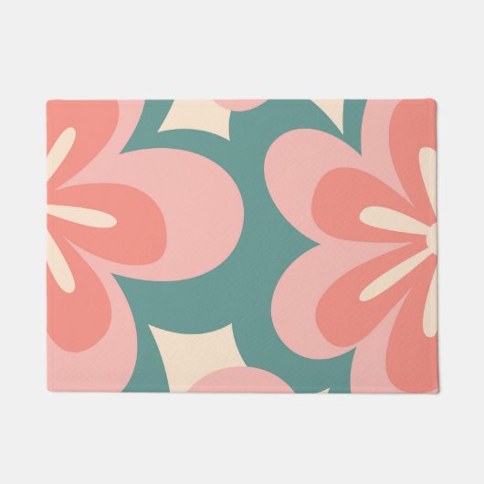 Roze en turquoise retro stijl bloemen deurmat (Voorkant)