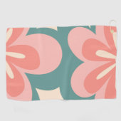 Roze en turquoise retro stijl bloemen golfhanddoek (Horizontaal)