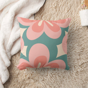 Roze en turquoise retro stijl bloemen kussen