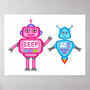 Roze en turquoise robots muurposter poster