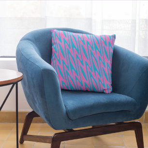 Roze en Turquoise Zig-Zag Patroon Kussen