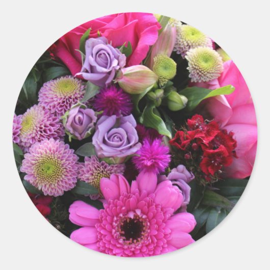 Roze en Violet Bouquet Ronde Sticker (Voorkant)
