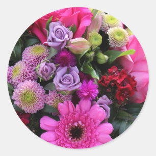 Roze en Violet Bouquet Ronde Sticker