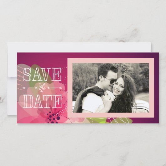 Roze en Violet Floral Sla de datum op Save The Date (Voorkant)