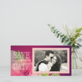 Roze en Violet Floral Sla de datum op Save The Date (Staand voorkant)