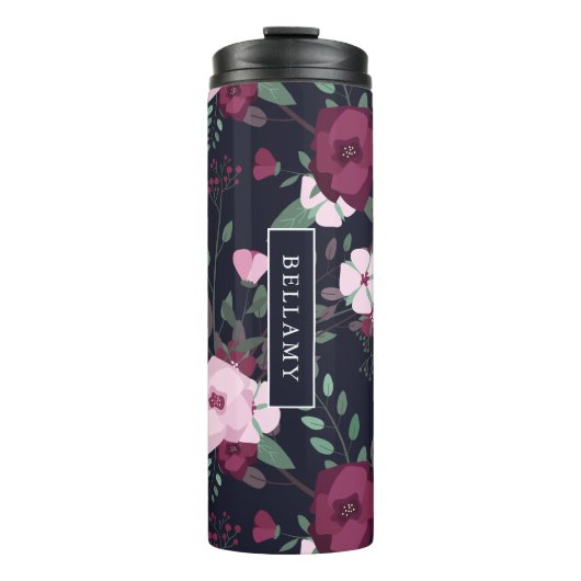 Roze en Violet Rozen Floral Pattern Aangepaste naa Thermosbeker (Voorkant)