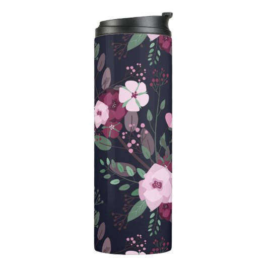 Roze en Violet Rozen Floral Pattern Aangepaste naa Thermosbeker (Gedraaid links)