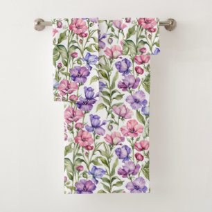 Roze en Violet zoete erwten Bad Handdoek