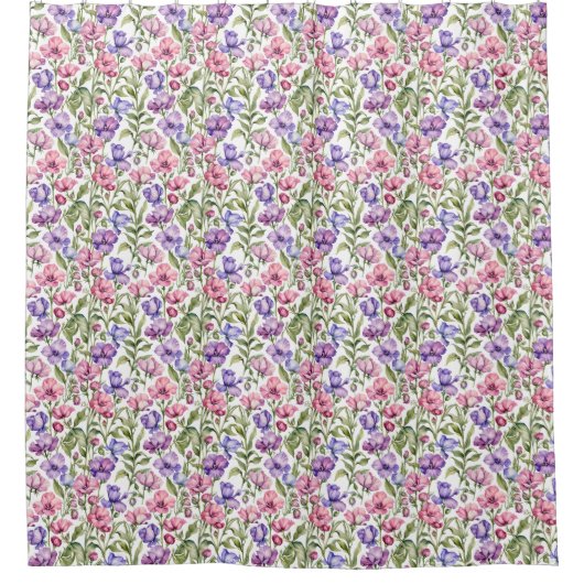 Roze en Violet zoete erwten Douchegordijn (Voorkant)