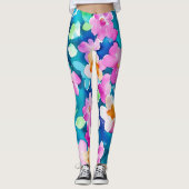 Roze en Waterverf bloemen Leggings (Voorkant)