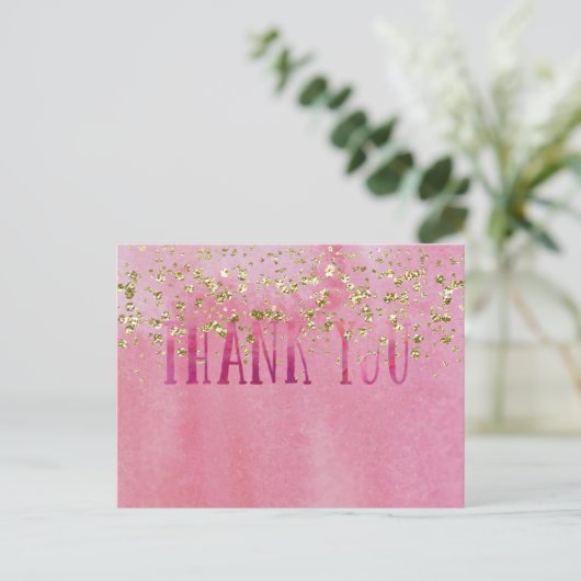 Roze en  Waterverf met Gouden Sparkle Briefkaart (Staand voorkant)