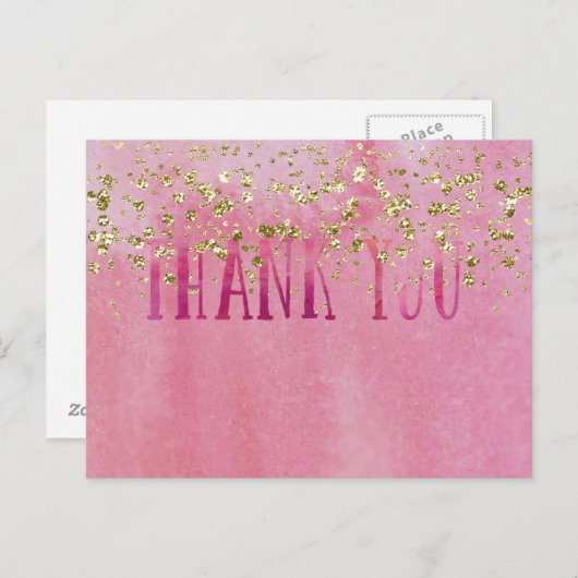 Roze en  Waterverf met Gouden Sparkle Briefkaart (Voorkant / Achterkant)