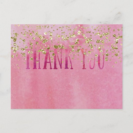Roze en Waterverf met Gouden Sparkle Briefkaart (Voorkant)