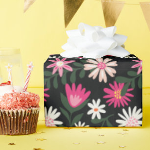 Roze en White Daisy Pattern Cadeaupapier