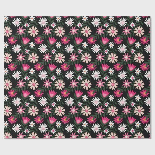 Roze en White Daisy Pattern Cadeaupapier (Vlak)