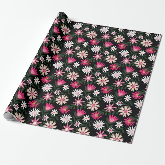Roze en White Daisy Pattern Cadeaupapier (Uitgerold)
