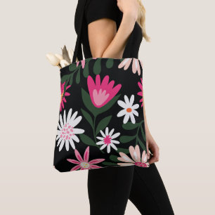 Roze en White Daisy Pattern Draagtas