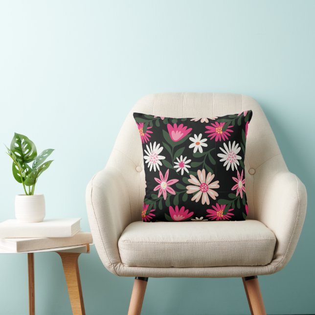 Roze en White Daisy Pattern Kussen (Stoel)
