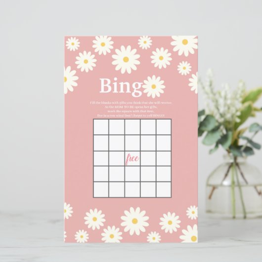 Roze en White Daisy Waterverf Bingo Game (Staand voorkant)