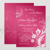 Roze en White Floral Wedding Invitation Kaart (Voorkant / Achterkant)