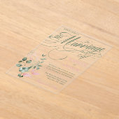 Roze en Wijze Bloemen Elegante Script Trouwen Acryl Uitnodigingen (Laagn)