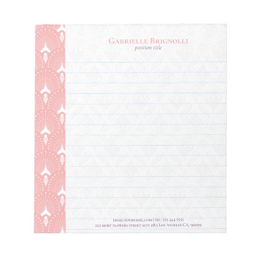 Roze en wit art-deco-patroon notitieblok (Voorkant)