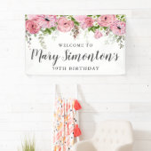 Roze en Wit Bloemen 50ste Verjaardagsfeestje Welko Spandoek (Insitu)