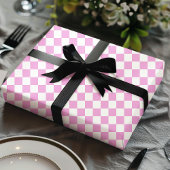 Roze en Wit Checkerboard Patroon Cadeaupapier