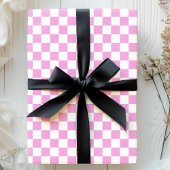 Roze en Wit Checkerboard Patroon Cadeaupapier