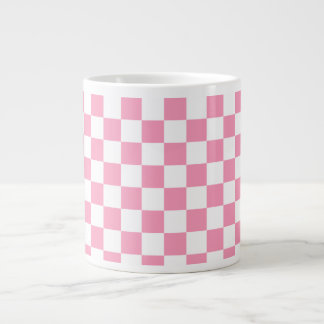Roze en Wit Checkerboard Patroon Extra Grote Beker