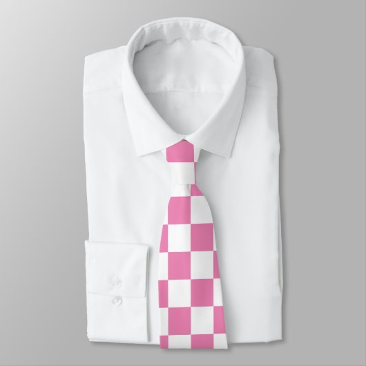 Roze en Wit Checkerboard Patroon Stropdas (Gebonden)