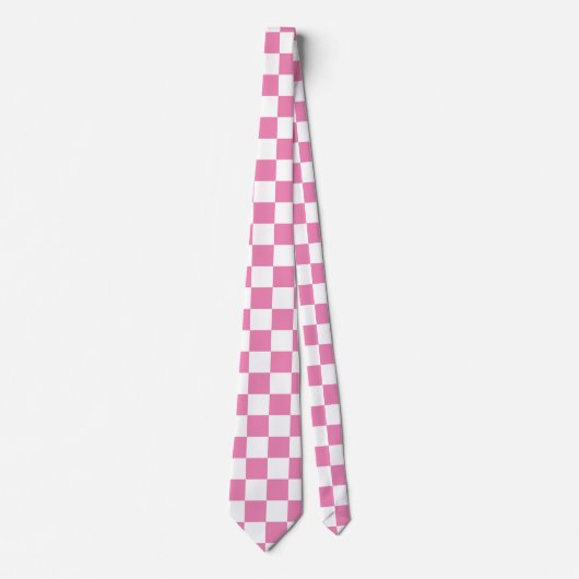 Roze en Wit Checkerboard Patroon Stropdas (Voorkant)